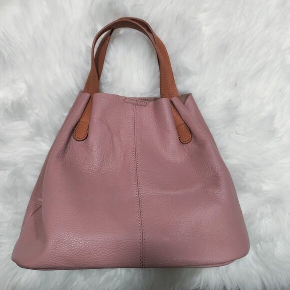 Pebbled Leather Rose Pink Gumdrop Large Snap Closure Dual Handle Tote Bag - Picture 5 of 10